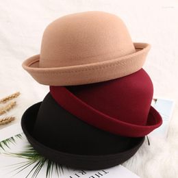 Bérets Dames Printemps Été Chapeau Melon Mignon Doux Rond Couleur Unie Peut être Restauré Plage Crème Solaire Pographie Parent-Enfant Casquette A85