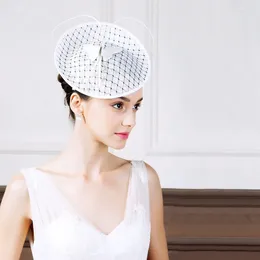 Berets Lady Fedoras Hat Ladies Weddings Black Stripe Heardwear With Veil Women Summer Elegant Party Caps B-8162