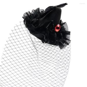 Berets Lady Hairspin Eyeveil Fascinator Hat Hair Clip voor Halloween Braids Wedding Dropship