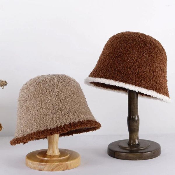 Boinas Lady Hat Maillard Bucket Caps Mujeres Lujo Piel Pesca Invierno Cálido Engrosado Frío Coreano