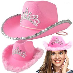 Bérets Lady Pink Cowboy Chapeaux Tiara Style occidental pour femmes Cowgirl Knight Cap Enfants Célébration Roulé Fête Anniversaire Fedoras