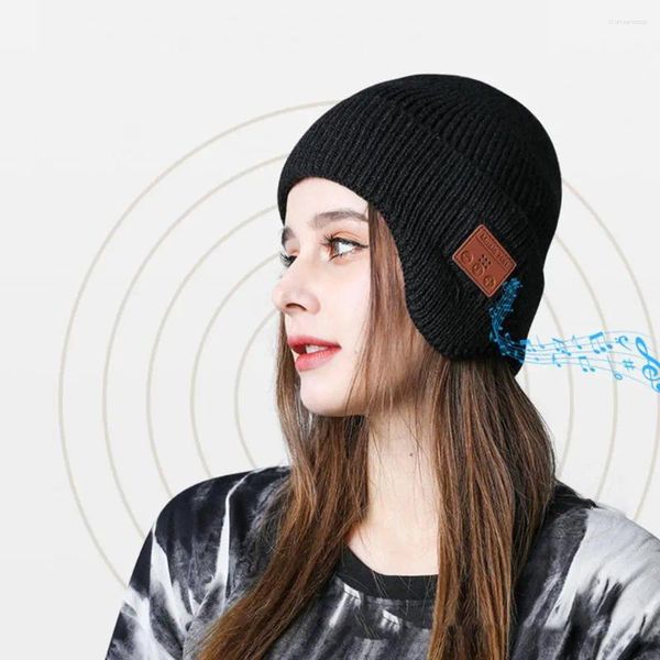 Boinas Lady Grey Winter Beanie Tapa con sombrero de auriculares compatible con Bluetooth tejido para protección contra la oreja a prueba de viento
