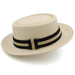 Bérets Lager taille réglable US 7 1/27 5/8 UK Lxl hommes femmes paille porc tarte chapeaux été chapeau de soleil plaisancier marin Sombrero plage Fedora