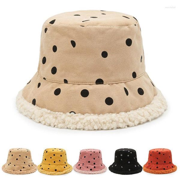 Boinas Cordero de cordero Hombo de cubo de lana Polka estampado Invierno Sombreros cálidos para mujeres Cazas de pescador de Panamá suave al aire libre Capberetas Sun Capberets Wend