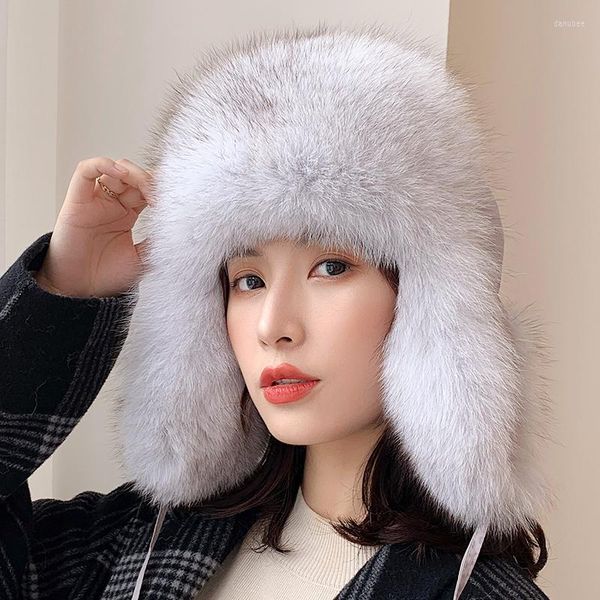 Bérets Lantafe femmes chapeau hiver Bomber chapeaux Lei Feng casquette russe avec cache-oreilles en fourrure garder au chaud Style unisexe réel