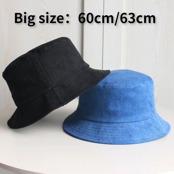 Bérets grand 60cm 62cm chapeau de pêcheur en velours côtelé hommes femmes grande taille seau Bob automne hiver tour de tête 63cm soleil