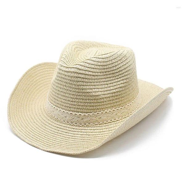 Bérets Grand bord incurvé Style ethnique Jazz Cowboy Cap été hommes femmes Boutique chapeau de paille pare-soleil décontracté plage haut rétro