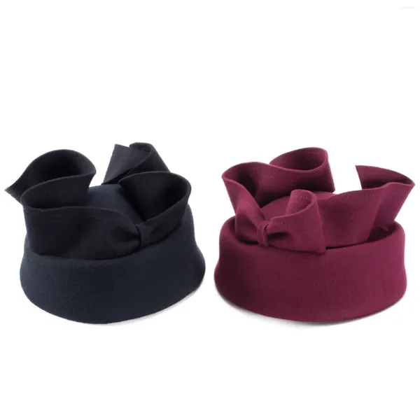 Boinas Lawliet Uinque Design Boina de fieltro de lana para mujer Invierno Casual Pastillero Sombrero de boda A600