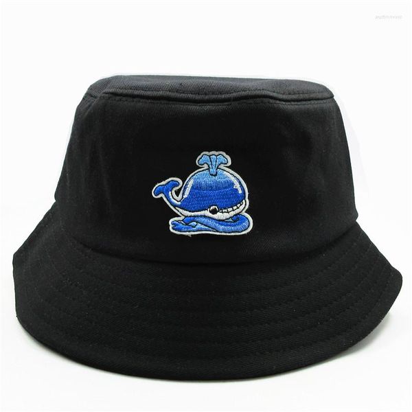 Boinas LDSLYJR dibujos animados ballena bordado algodón cubo sombrero pescador viaje al aire libre sol gorra sombreros para hombres y mujeres 96