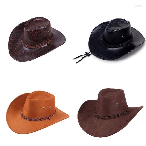 Berets Leather American Wind Big Western Cowboy Hat Ladies Knight Visor Outdoor Visor Unisexe Capes Hip Hop Brepwable pour Menberets OLIV22