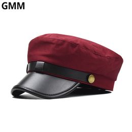 Berets lederen rand achthoekige pet met riem knop mannen vrouwen platte katoenen marine hoeden voor kunstenaarschilder hoed 230421