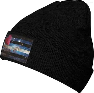 Berets Leather Galaxy Pride Flag LGBTQ Warm Knit Hat Cap Fashion for Men Women Black