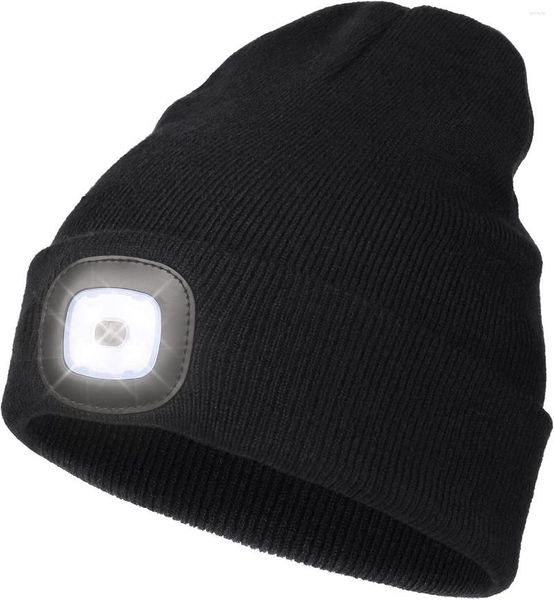 Boinas LED Gorro con luz USB Recargable Faro Gorro Invierno Punto Noche Iluminado Mujeres Hombres I