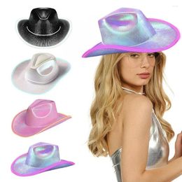 Bérets LED Disco Luminous Bride Cowgirl Hat Bar Bar Bar Bache Bachelorette Party Supplies clignotant Cowboy Western Cowboy