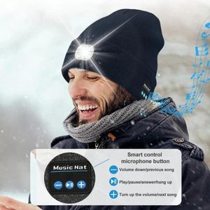 Bérets Bonnet LED Bonnet d'hiver rechargeable avec musique Bluetooth Éclairage haute luminosité Tissu tricoté doux pour le camping