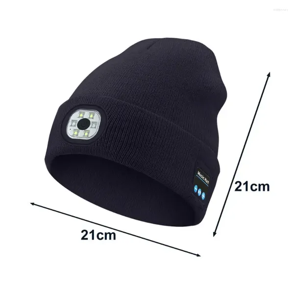 Bérets chapeau LED hommes casquette lumineuse Rechargeable Bluetooth hiver avec éclairage haute luminosité musique sans fil tricoté pour le Camping