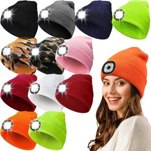 Bérets chapeau lumineux LED hiver bonnet tricoté Rechargeable haute luminosité étanche Camping nuit Jogging bonnet Skullies