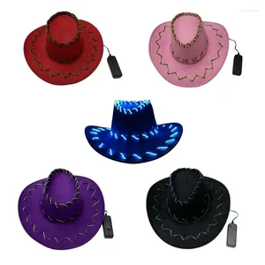 Baretten LED Hoge Hoed Westerse Cowgirl Brede Rand Gloeiende Mode Fedora Muzikaal Festival Feest Nieuwigheid Cosplay Hoofddeksels