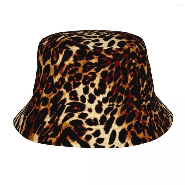 Boinas LEOPARD Fine Art Tiger Bob Hat para Teen Beach Abstract Fur Jungle Sun Hats Moda Packable Pesca al aire libre