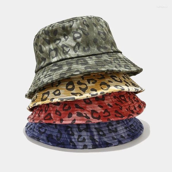 Boinas LEOPARDLE CUBO DE CUBIERTO DE CUBIERTO REVERSIVO Viajes al aire libre Panama Sun Cap Shats para hombres y mujeres