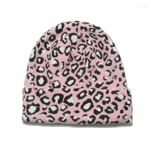 Boinas Estampado de leopardo Protección contra el frío al aire libre Hombres Gorro de punto Otoño Invierno Mantener la elasticidad caliente Gorro de calavera para mujer