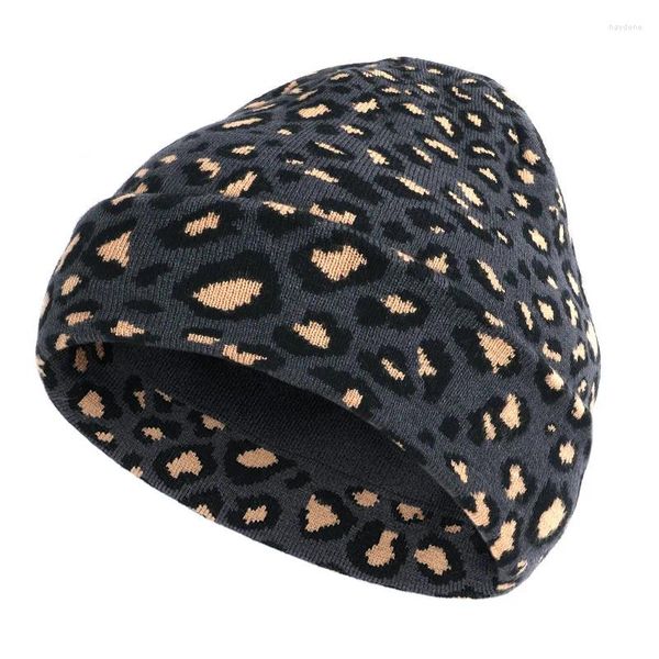 Boinas Leopardo Impreso Espesar Sombrero De Punto Invierno Cálido Skullies Cap Beanie Para Hombres Y Mujeres 69