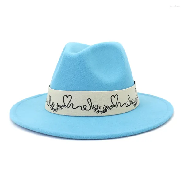 Bérets Lettre Ceinture Laine Feutre Fedora Chapeau Pour Femmes Hommes Élégant Mode À Bord Plat Automne Et Hiver Hommes Femmes