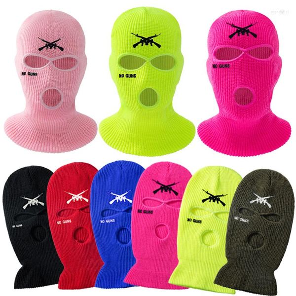 Bérets Lettre Broderie Sport Ski Chapeau Chaud 3 Trous Tricoté Pleine Tête Couverture Cagoule Masque Chapeaux Skullies Bonnets Unisexe Drôle Fête Cap