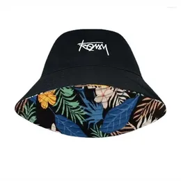 Berets Letter Panama Hat For Big Head Men Double-Side Wear Women Dames Floral Bucket Summer Street Hip Hop Sun Boys