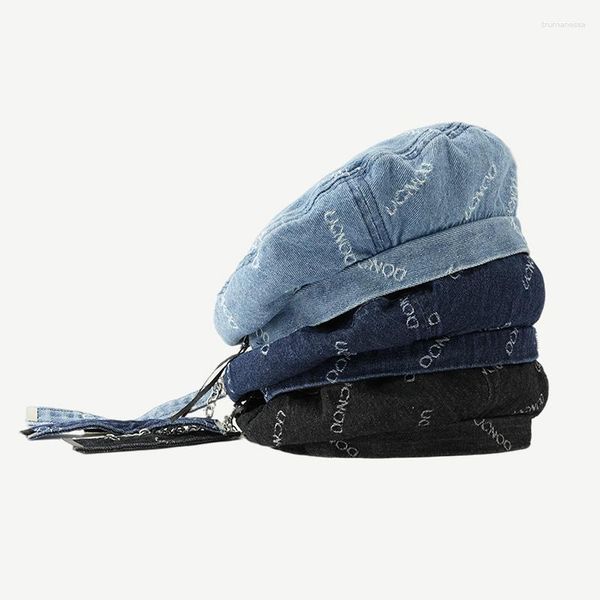 Bérets légers Design classique de luxe automne et hiver système de jour chaîne en métal Denim béret femme Out Street Concave modélisation chapeau de peintre