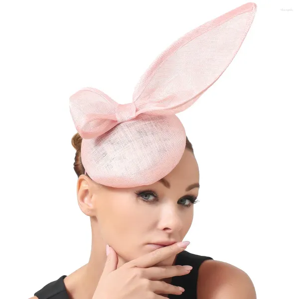 Bérets rose clair mariée fascinateur chapeaux femmes accessoires de cheveux ornements de chapellerie de mariage couvre-chefs lin danse fête épingles à cheveux