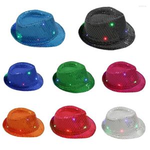 Bérets Lights Mardi Gras Sequin Light Up Fedora Hat Themed Party Supplies