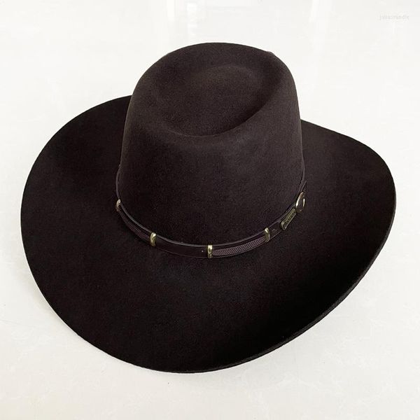 Bérets LIHUA marque laine large bord Fedora chapeaux pour femmes hommes noir/blanc/marron couleur robe chapeau feutre Panama avec forme de dôme.