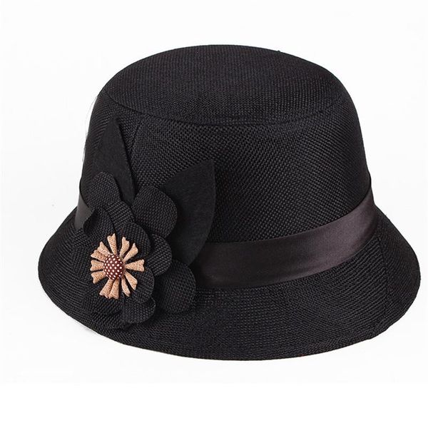 Bérets chapeau en lin été printemps paille Fedora pour femmes Vintage Western seau femme melon avec fleur AD574Bérets