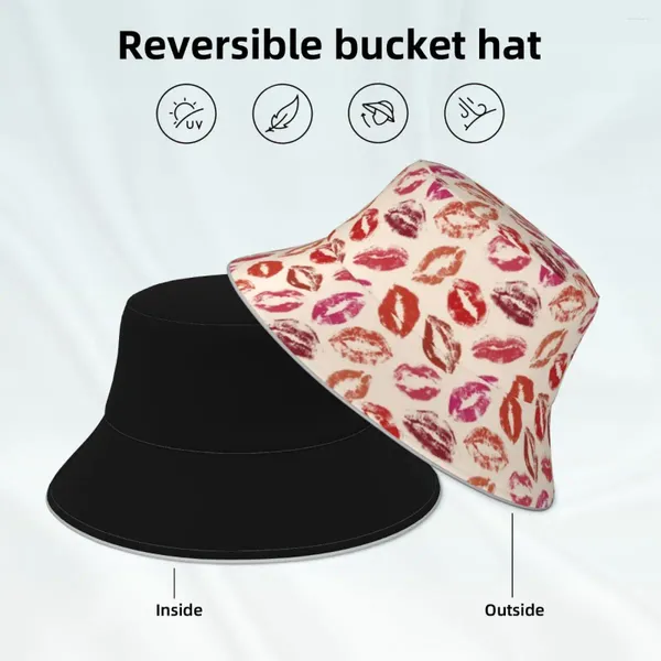 Boinas Labios Estampado Reflectante Sombrero De Cubo Marcas Rojas Reversible Streetwear Pescador Sombreros Clásico Impreso Sol
