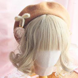 Bérets Lolita Chocolat Pompon Arc Béret Femmes Japonais JK Automne Hiver Laine Peintre Cap Pancake Hat