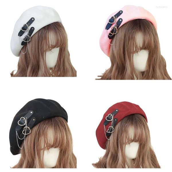 Bérets Lolita pour filles, bonnet à boucle en forme de cœur, chapeau JK, accessoires pour cheveux doux et Cool, béret respirant, Style Preppy