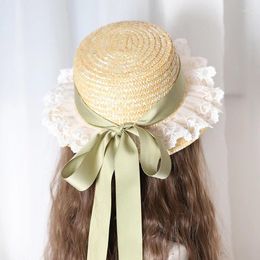 Bérets Lolita Chapeau de paille Femme Été Polyvalent Pastoral Bow Ruban Parasol Plage Printemps 2023