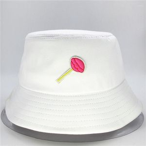 Boinas Lollipop Candy Bordado Algodón Cubo Sombrero Pescador Viaje al aire libre Sol Cap Sombreros para niños Hombres Mujeres 185