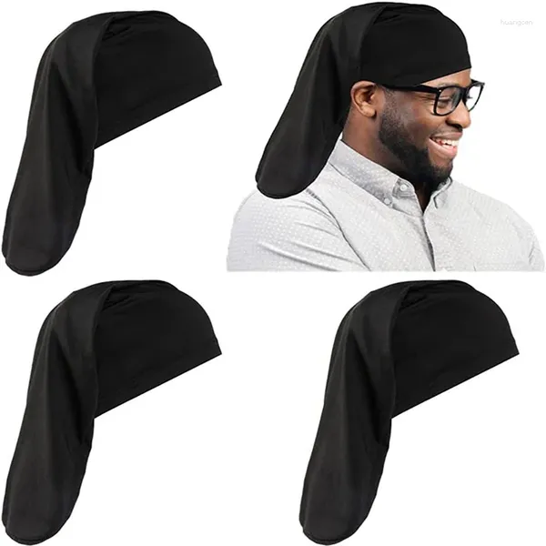 Boinas Gorro para el pelo de cola larga Dormir Diadema para hombres y mujeres Elástico Cuidado negro Quimioterapia