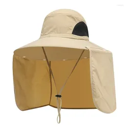Bérets Long Wide Brim Fisherman Caps pour femmes hommes Men d'été UV Protection du cou chapeaux Sun Bucket Male extérieur Randonnée rapide