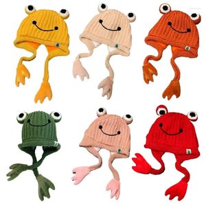 Bérets joli bonnet chapeau mignon pour forme de grenouille tricoté avec pattes protection de l'oreille automne hiver vêtements quotidiens Morni