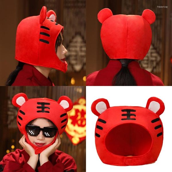 Boinas Lovely Mascot Tiger Headgear Hat ajustable de felpa a prueba de viento para Casual Birthday Dress Up Cosplay Costume Props