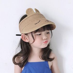 Bérets beau sourire été vide haut large bord paille visière casquette pour bébé accessoires enfants enfant réglable mignon chapeau de soleil garçons filles