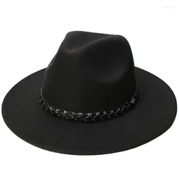 Boinas LUCKYLIANJI Retro Kid Niño Vintage Lana Gorra de ala ancha Fedora Panamá Jazz Bowler Hat Banda de cuero de punto negro (54 cm / Ajuste)