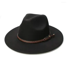 Bérets Lucky ylianji rétro femmes hommes Vintage laine large bord casquette Fedora Panama Jazz melon chapeau marron tricot bande de cuir (57 cm/ajuster)