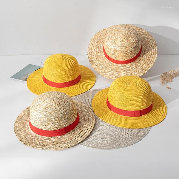 Boinas Luffy sombrero de paja Anime dibujos animados Cosplay gorras accesorios verano sol sombrilla padre-hijo para Mujeres Hombres