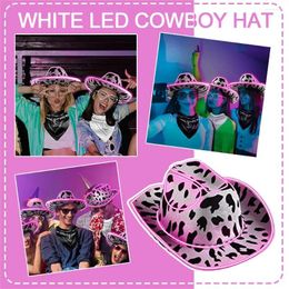 Bérets lumineux LED chapeau de cowboy clignotant mariée mariage Hallowen Cowgirl lumière de mariée fête B R6Y5