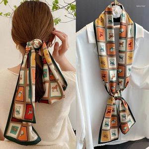 Bérets de luxe cheval imprimé foulard en soie femmes marque concepteur mince longue fille bandeau hôtesse de l'air ceinture de cou