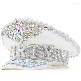 Bérets de luxe strass femmes mariage mariée capitaine chapeau argent militaire sergent poule Festival fête d'anniversaire